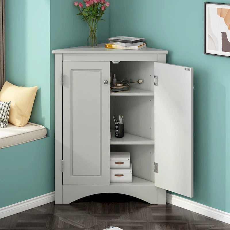 Free-Standing Corner Cabinet with 2 Doors and Adjustable Shelves - 31.5H