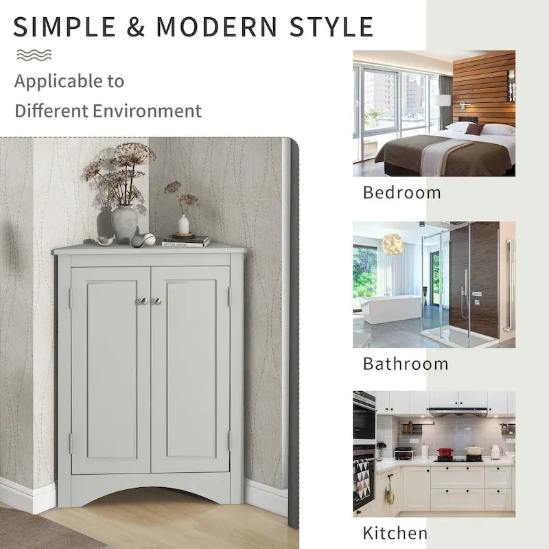 Free-Standing Corner Cabinet with 2 Doors and Adjustable Shelves - 31.5H
