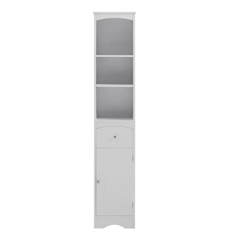 White/Grey Freestanding Linen Tower with 3-Tier Shelves - Space Saver Cabinet