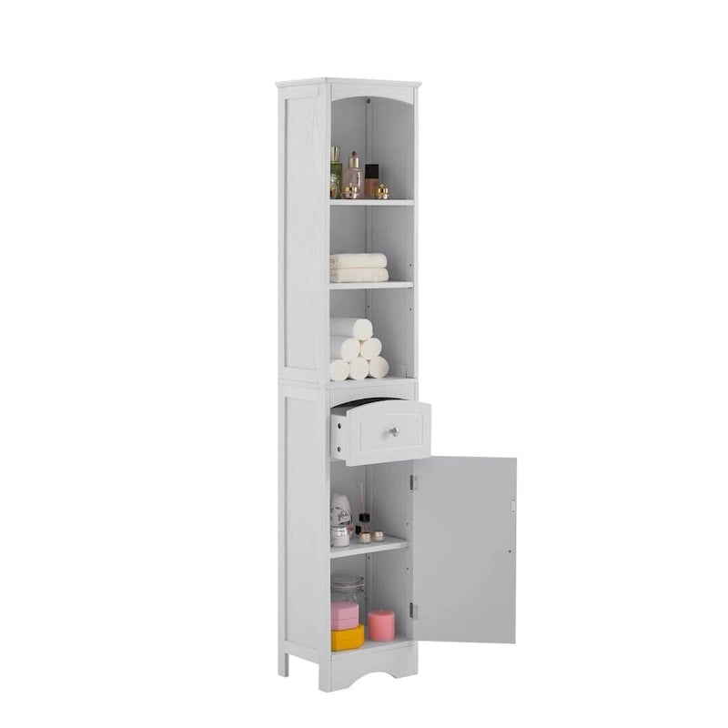 White/Grey Freestanding Linen Tower with 3-Tier Shelves - Space Saver Cabinet