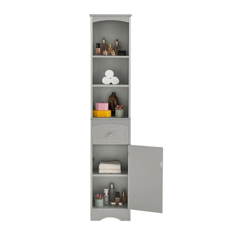 White/Grey Freestanding Linen Tower with 3-Tier Shelves - Space Saver Cabinet