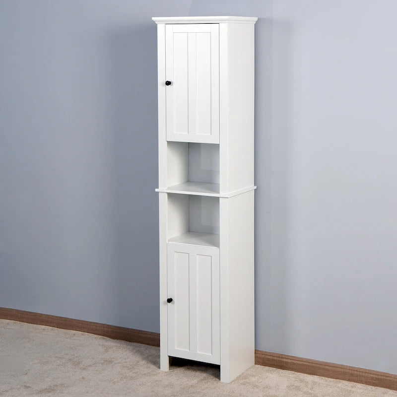 Modern White Wood Free-standing Assembled Cabinet with 2 Doors and 6 Shelfs