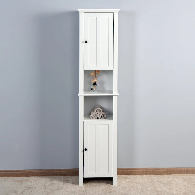 Modern White Wood Free-standing Assembled Cabinet with 2 Doors and 6 Shelfs