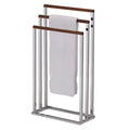 Chrome Metal/Walnut Wood Freestanding Towel Rack Stand