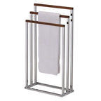 Chrome Metal/Walnut Wood Freestanding Towel Rack Stand