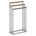 Chrome Metal/Walnut Wood Freestanding Towel Rack Stand