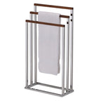 Chrome Metal/Walnut Wood Freestanding Towel Rack Stand