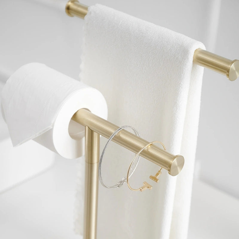 Freestanding Tower Bar With Double T-Shape Towel Bar Rack Stand For Bathroom Kitchen Countertop