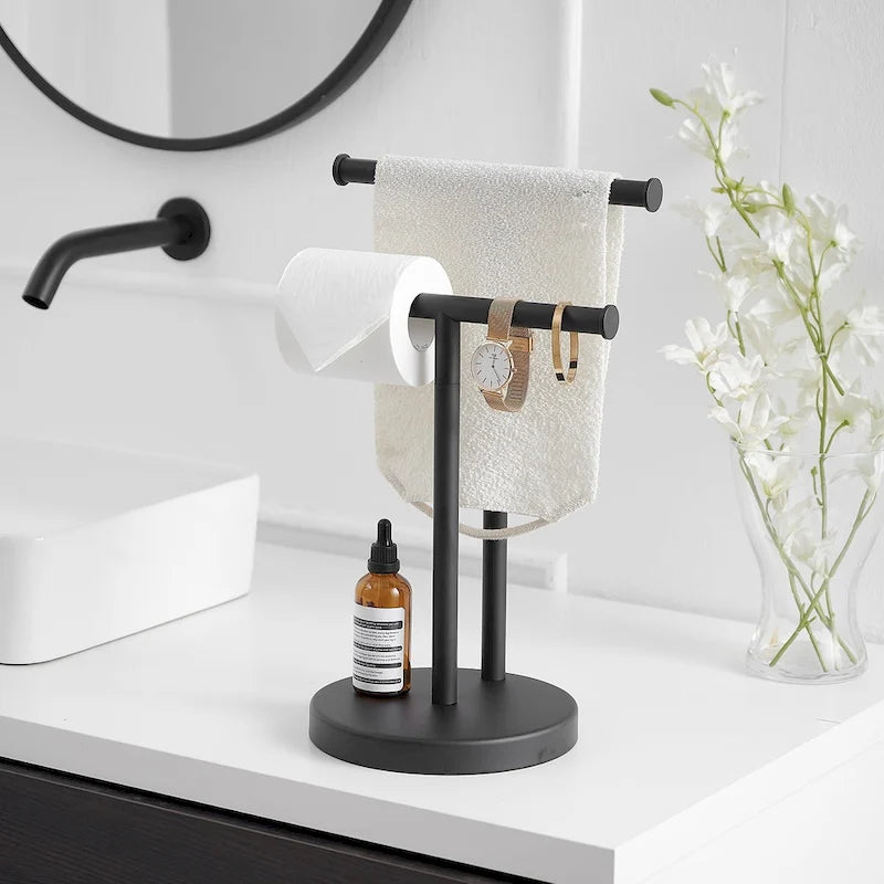 Freestanding Tower Bar With Double T-Shape Towel Bar Rack Stand For Bathroom Kitchen Countertop