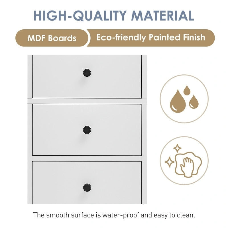 White Tall Bathroom Cabinet, Freestanding Storage Cabinet with 3 Drawers and Adjustable Shelf, MDF Board with Painted Finish