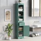 67 Tall Bathroom Cabinet, Freestanding Storage Cabinet with Drawer, MDF Board, Adjustable Shelf, Green