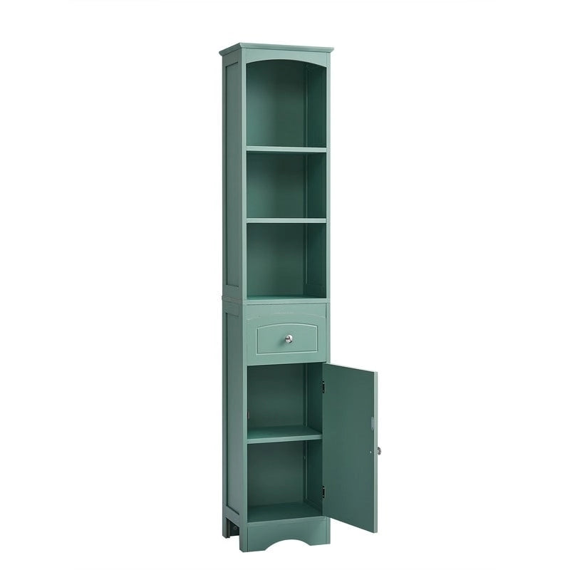 67 Tall Bathroom Cabinet, Freestanding Storage Cabinet with Drawer, MDF Board, Adjustable Shelf, Green