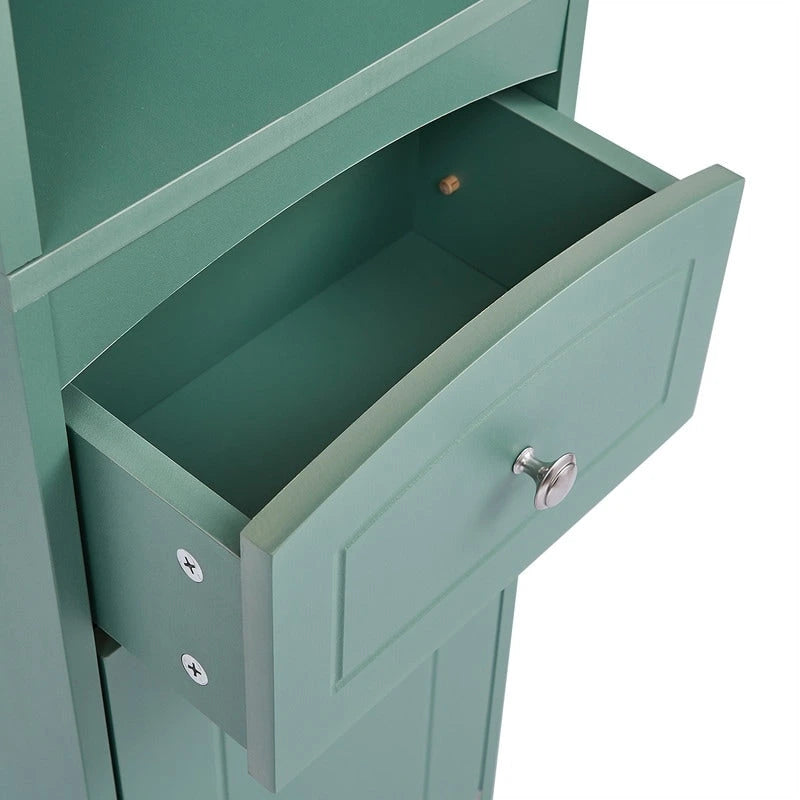67 Tall Bathroom Cabinet, Freestanding Storage Cabinet with Drawer, MDF Board, Adjustable Shelf, Green