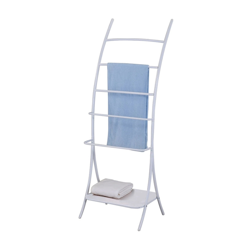 5-Tier Freestanding Metal Towel Rack with Storage Shelf, White