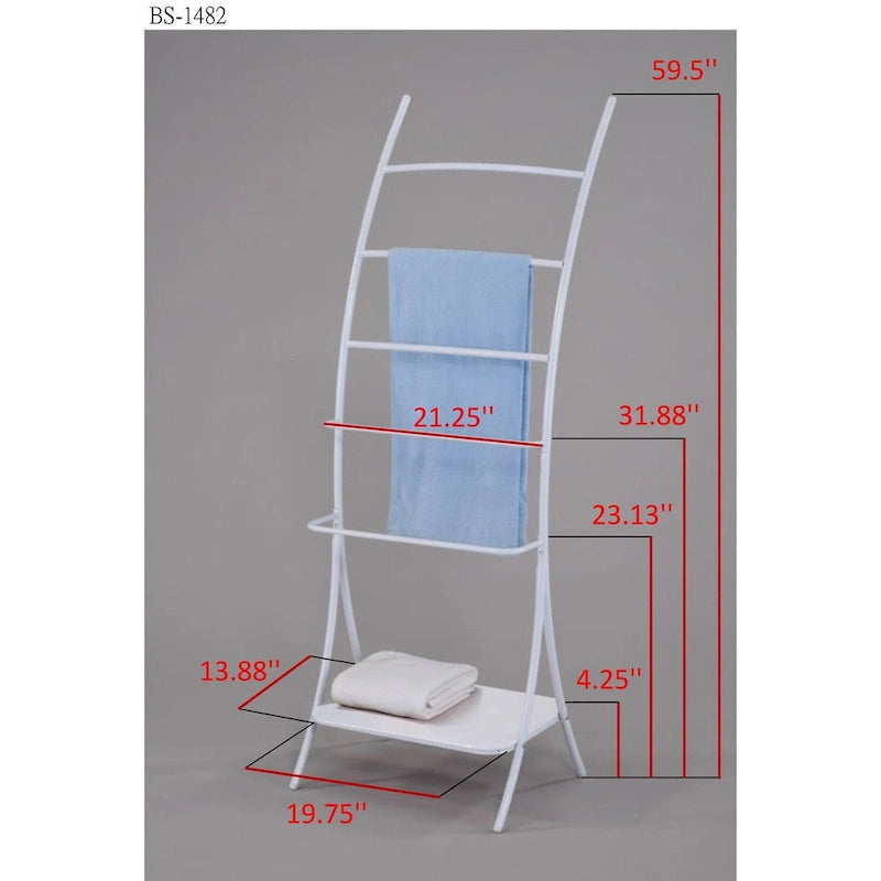 5-Tier Freestanding Metal Towel Rack with Storage Shelf, White