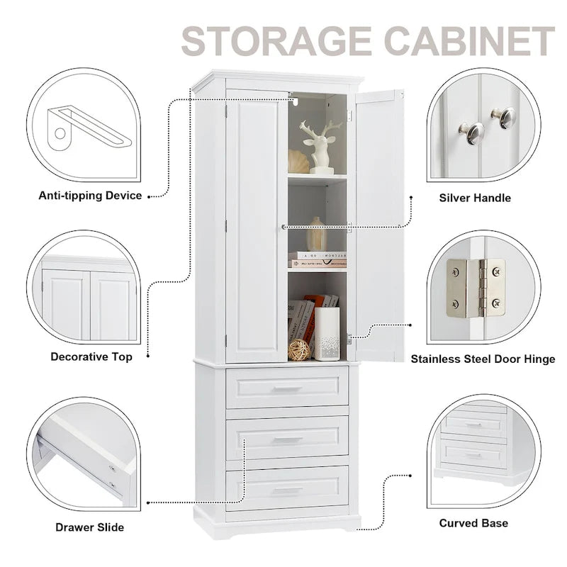 24 x 15.7 x 70 Freestanding Bathroom Cabinet with 3 Drawers