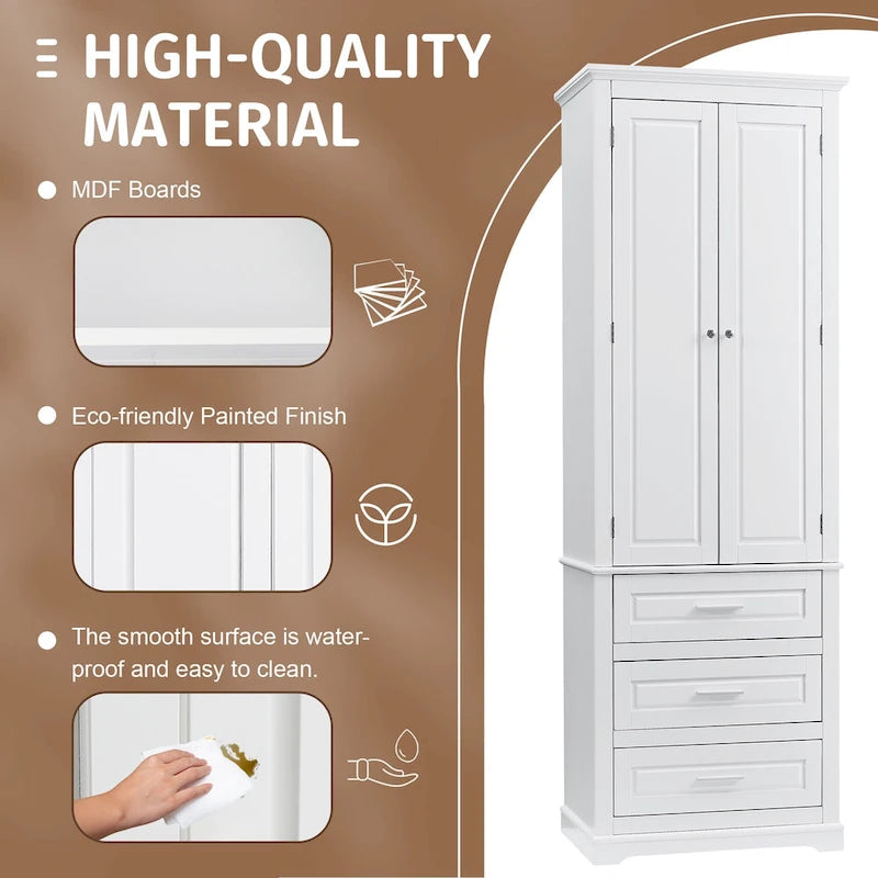 24 x 15.7 x 70 Freestanding Bathroom Cabinet with 3 Drawers