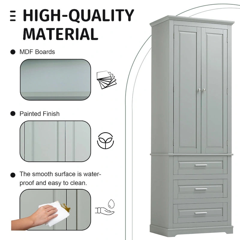 24 x 15.7 x 70 Freestanding Bathroom Cabinet with 3 Drawers
