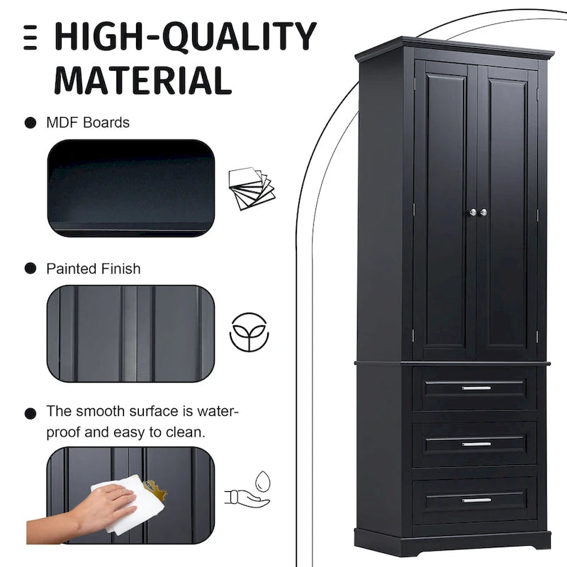 24 x 15.7 x 70 Freestanding Bathroom Cabinet with 3 Drawers