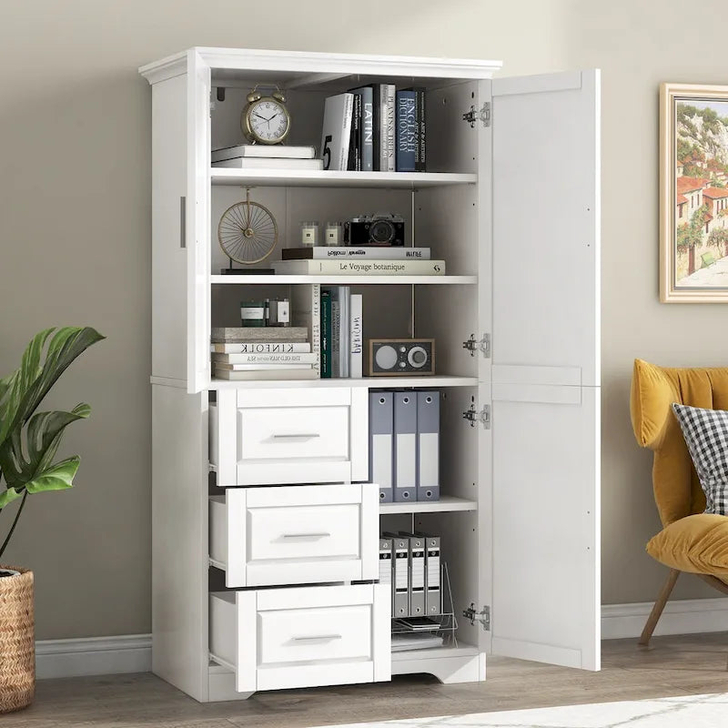 Tall Bathroom Storage Cabinet with Doors, Three Drawers