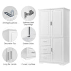 Tall Bathroom Storage Cabinet with Doors, Three Drawers