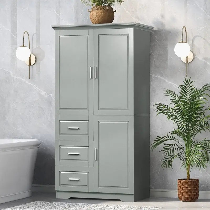 Tall Bathroom Storage Cabinet with Doors, Three Drawers