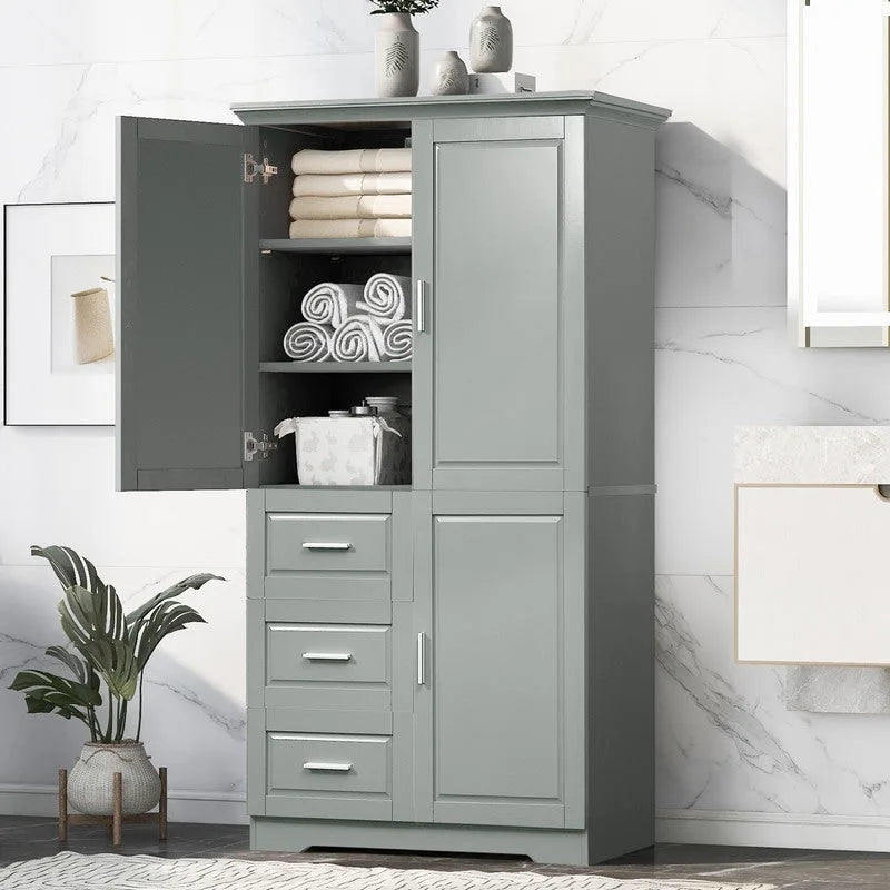 Tall Bathroom Storage Cabinet with Doors, Three Drawers