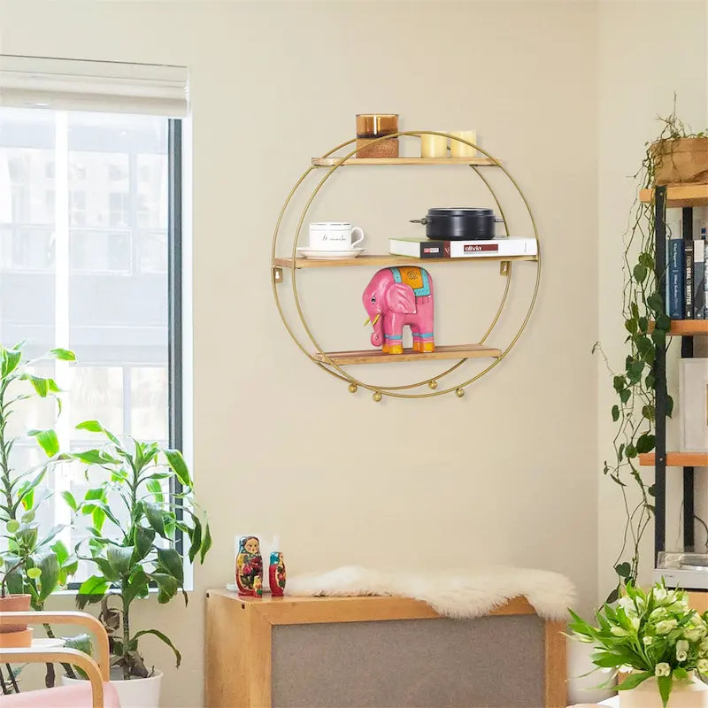 Adeco Multipurpose 3 Tier Round Floating Wall Shelves - 19.6D x 19.6W x 5.3H