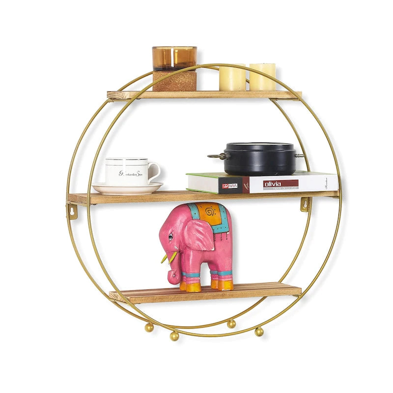 Adeco Multipurpose 3 Tier Round Floating Wall Shelves - 19.6D x 19.6W x 5.3H