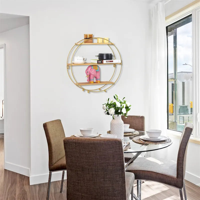 Adeco Multipurpose 3 Tier Round Floating Wall Shelves - 19.6D x 19.6W x 5.3H