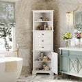 White Triangle Tall Cabinet with 3 Drawers and Adjustable Shelves for Bathroom, MDF Board with Painted Finish