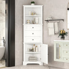 White Triangle Tall Cabinet with 3 Drawers and Adjustable Shelves for Bathroom, MDF Board with Painted Finish