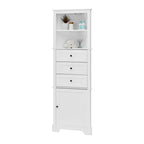 White Triangle Tall Cabinet with 3 Drawers and Adjustable Shelves for Bathroom, MDF Board with Painted Finish