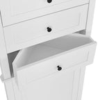 White Triangle Tall Cabinet with 3 Drawers and Adjustable Shelves for Bathroom, MDF Board with Painted Finish