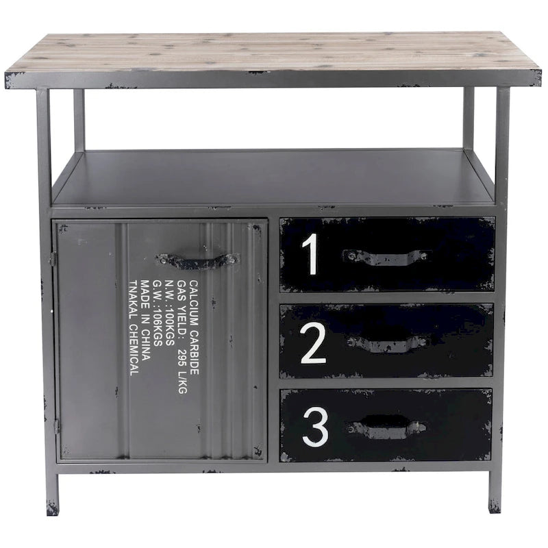 Gray Metal Industrial Cabinet with Numbers and Text