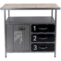 Gray Metal Industrial Cabinet with Numbers and Text