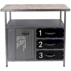 Gray Metal Industrial Cabinet with Numbers and Text