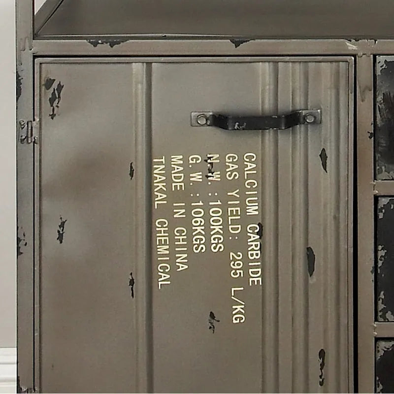 Gray Metal Industrial Cabinet with Numbers and Text