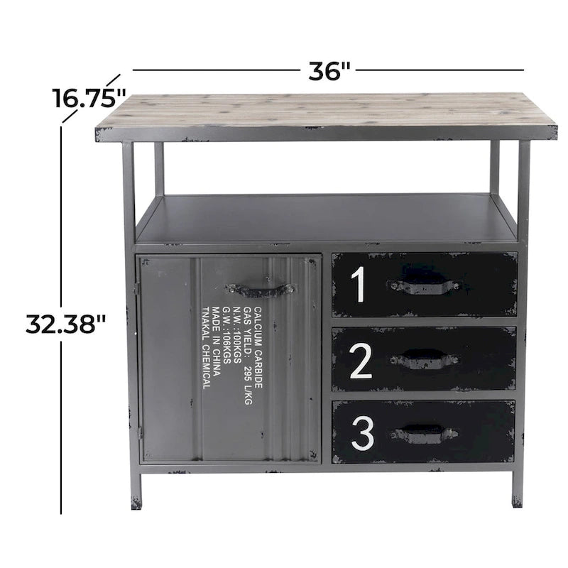 Gray Metal Industrial Cabinet with Numbers and Text