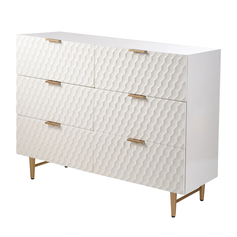Lexi - Six Drawer Accent Dresser with Gold Handles - Cream and Gold Finish