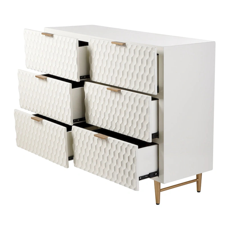 Lexi - Six Drawer Accent Dresser with Gold Handles - Cream and Gold Finish