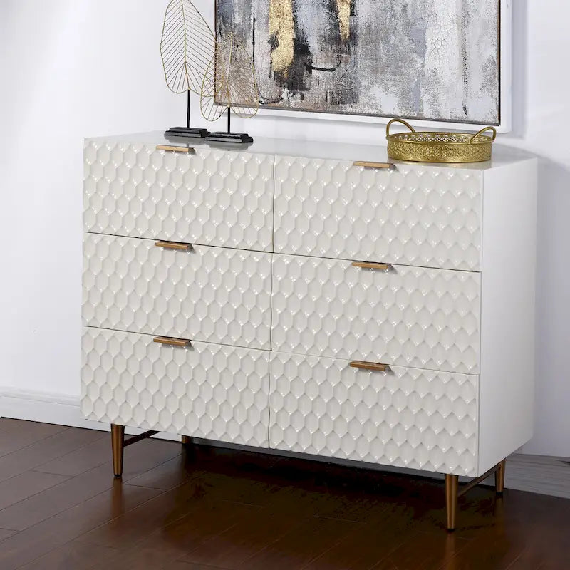 Lexi - Six Drawer Accent Dresser with Gold Handles - Cream and Gold Finish