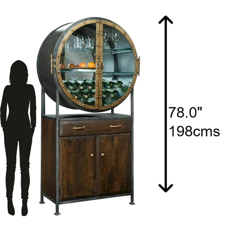 Brown Wood and Grey Metal Wine and Bar Cabinet by Howard Miller
