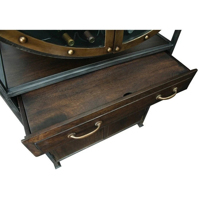 Brown Wood and Grey Metal Wine and Bar Cabinet by Howard Miller