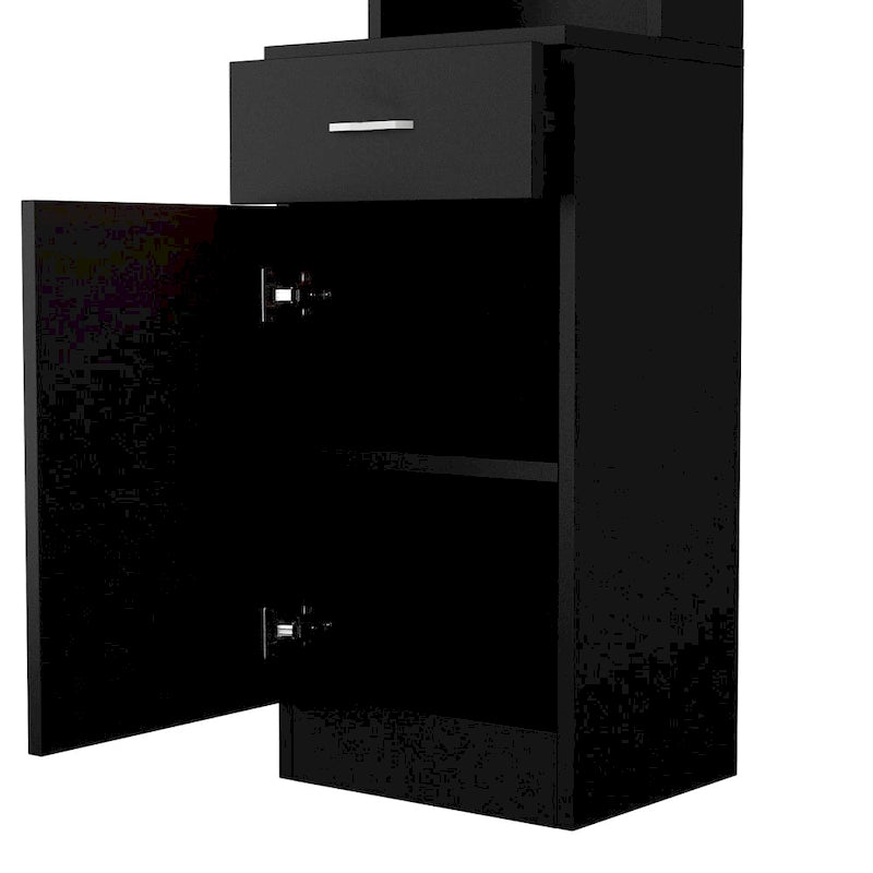 Standing 5 Compartments 1 Drawer 1 Door MDF Barber Cabinet Black