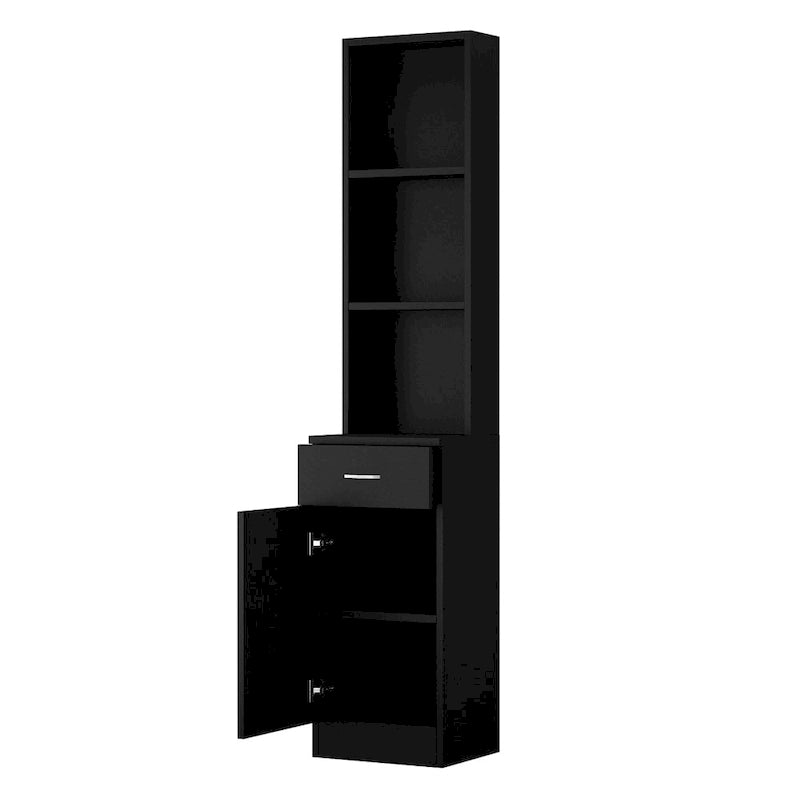 Standing 5 Compartments 1 Drawer 1 Door MDF Barber Cabinet Black