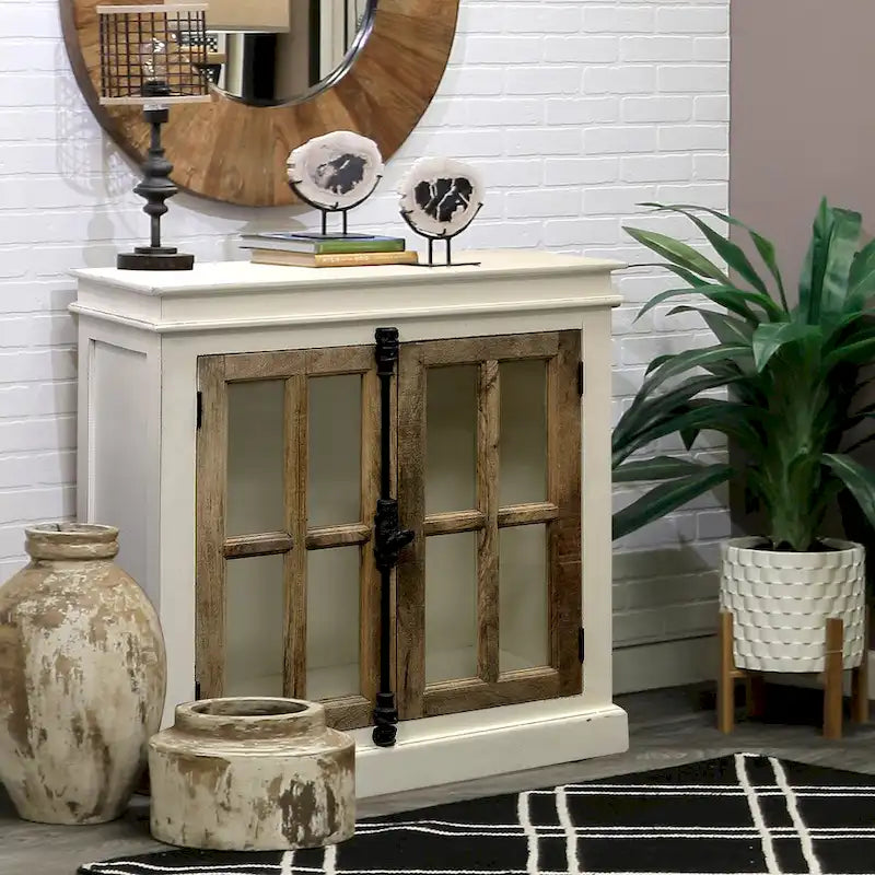 StyleCraft Tucker Two Tone Cabinet with Tempered Glass Window Pane Doors