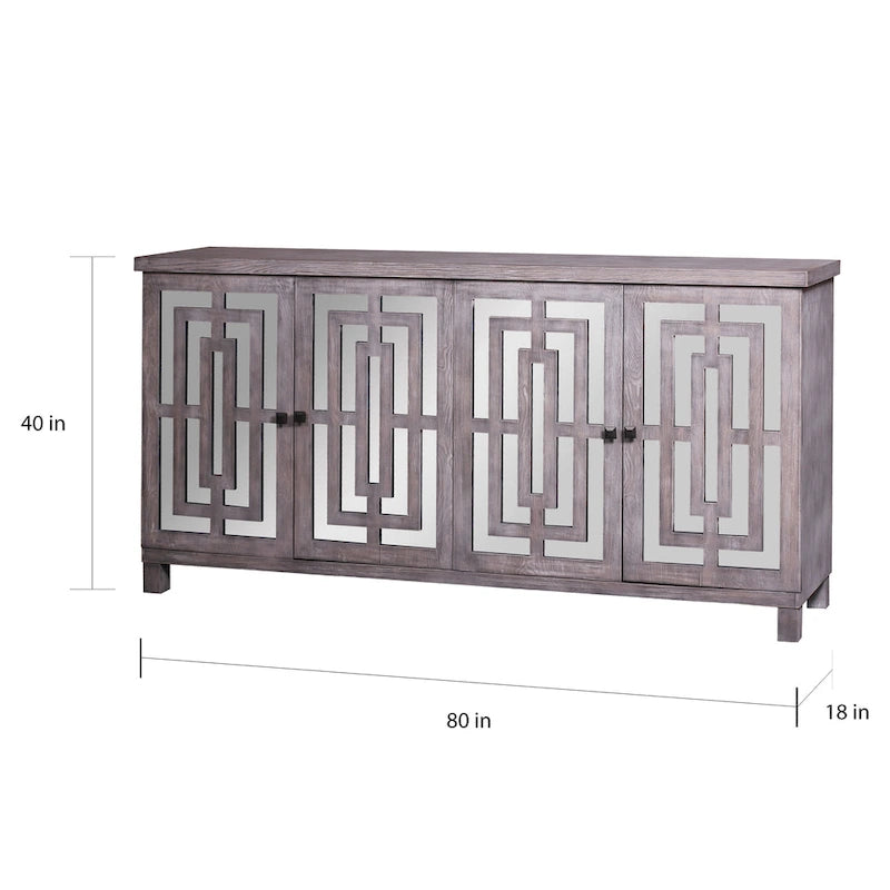 Harp & Finial Abbott 4-Door Gray Wash Beveled Mirror Sideboard