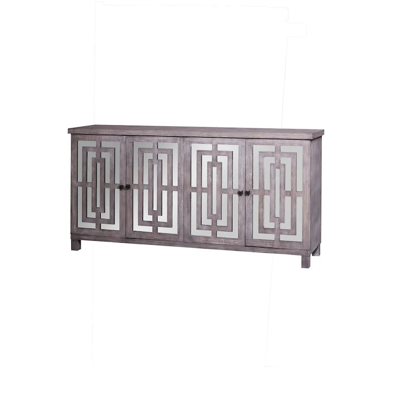 Harp & Finial Abbott 4-Door Gray Wash Beveled Mirror Sideboard