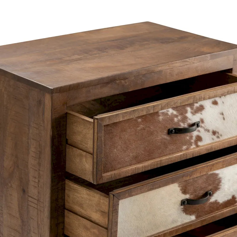 Cowhide Three-Drawer Wooden Chest - Western/ Rustic - 30x17x31
